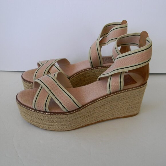 TORY BURCH FREIDA PINK ESPADRILLE PLATFORM WEDGE SANDALS SZ 10M - Picture 3 of 10